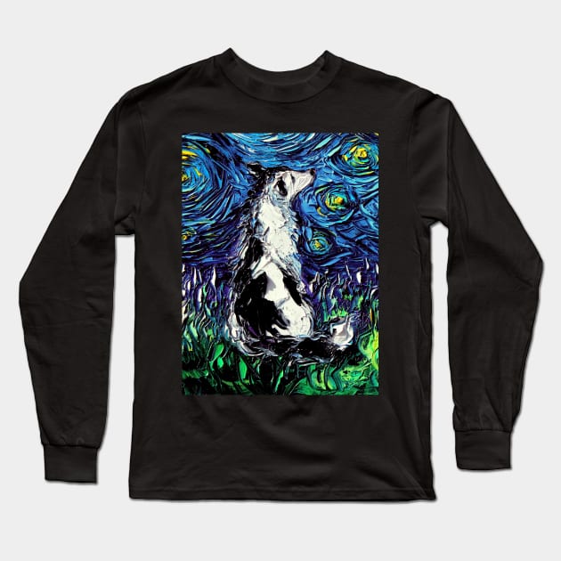 Border Collie Starry Night Long Sleeve T-Shirt by sagittariusgallery